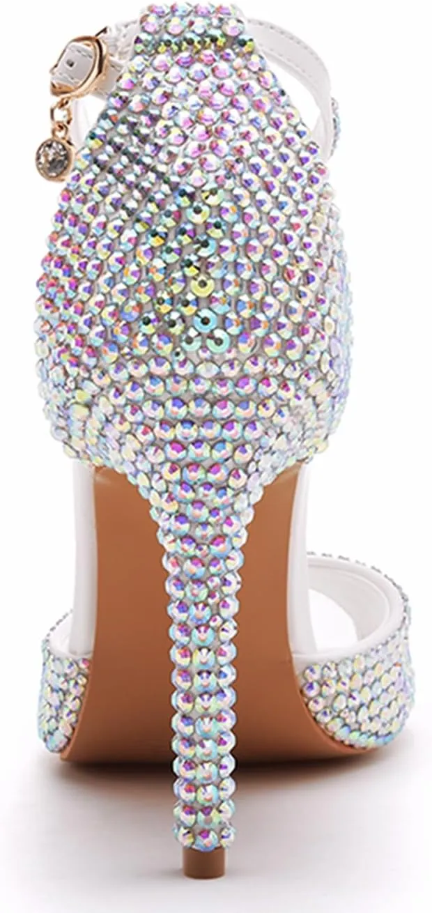 4.15 Inches White Pearls Peep Toe High Heel Sandals Bridal Wedding Pump Shoes Bride Wedding Party Evening Dress Shoes