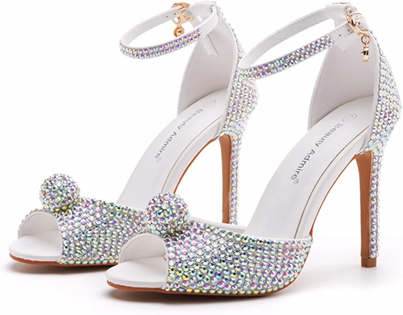 4.15 Inches White Pearls Peep Toe High Heel Sandals Bridal Wedding Pump Shoes Bride Wedding Party Evening Dress Shoes