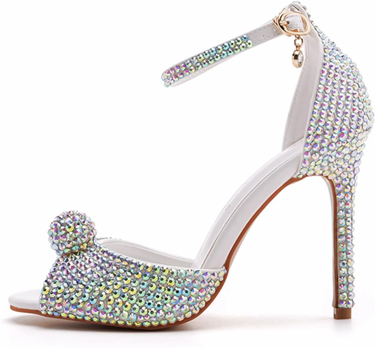 4.15 Inches White Pearls Peep Toe High Heel Sandals Bridal Wedding Pump Shoes Bride Wedding Party Evening Dress Shoes