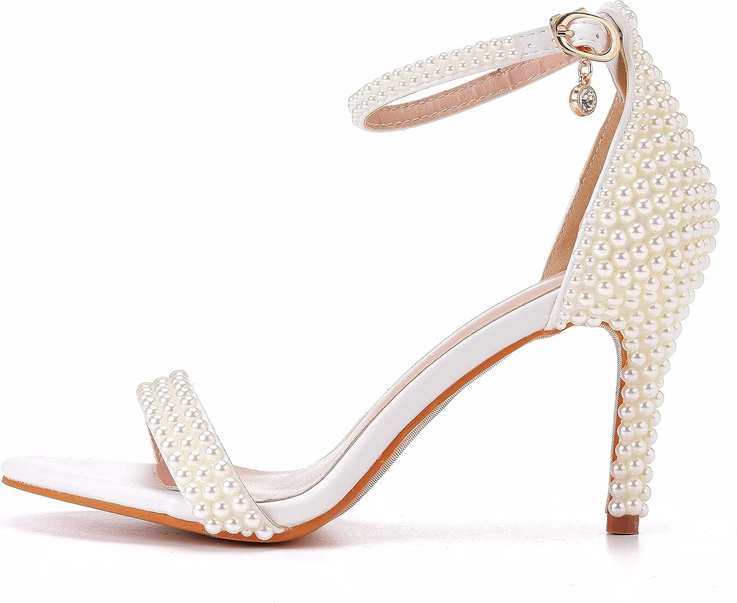 4.3'' Ivory Pearls Stiletto Heels Sandals Peep Toe Women's High Heel Sandals Pump Shoes for Bride Wedding Party Evening Dress Shoes