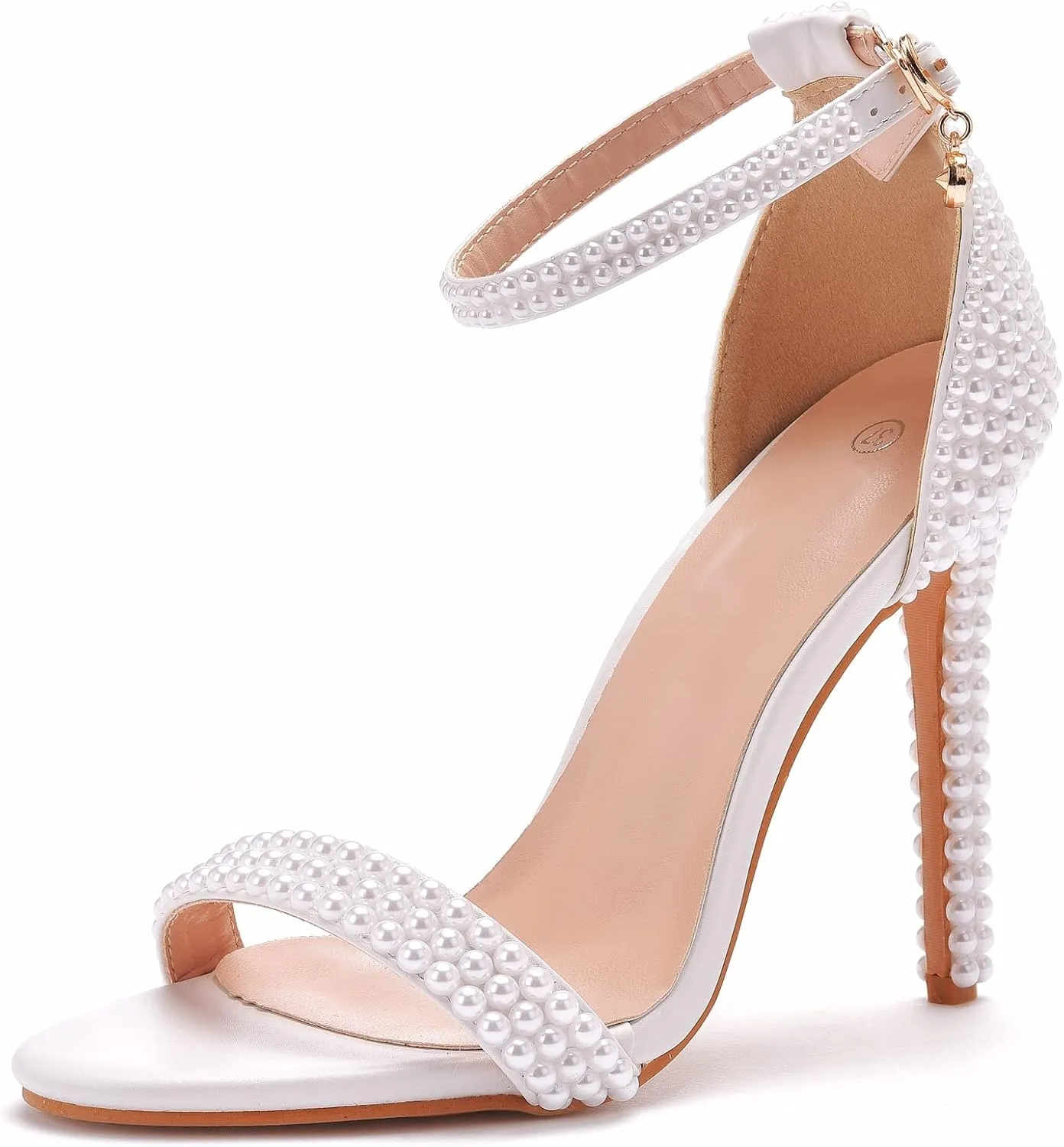 4.3'' Ivory Pearls Stiletto Heels Sandals Peep Toe Women's High Heel Sandals Pump Shoes for Bride Wedding Party Evening Dress Shoes