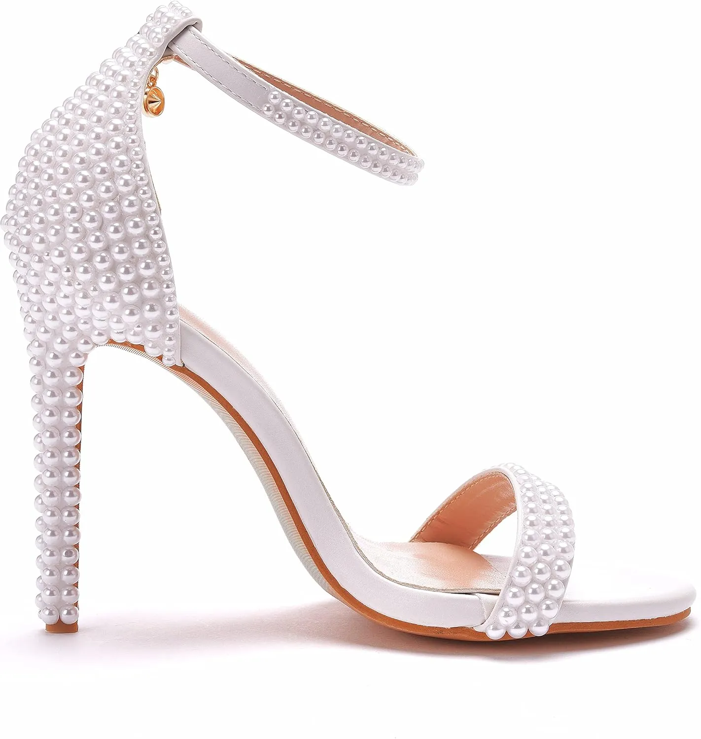 4.3'' Ivory Pearls Stiletto Heels Sandals Peep Toe Women's High Heel Sandals Pump Shoes for Bride Wedding Party Evening Dress Shoes