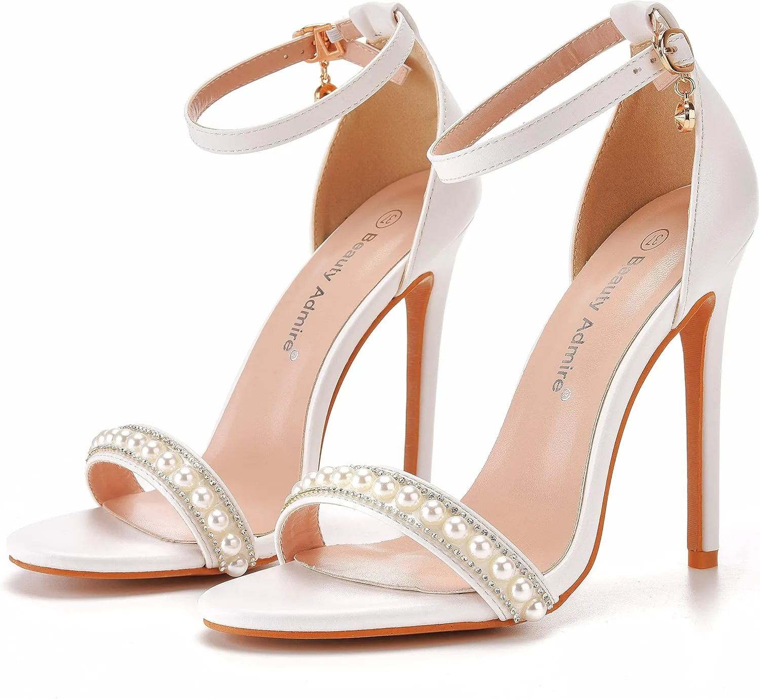 4.3'' Rhinestone Pearls Stiletto Heels Sandals Peep Toe Women's High Heel Sandals Pump Shoes For Bride Wedding Party Evening Dress Shoes