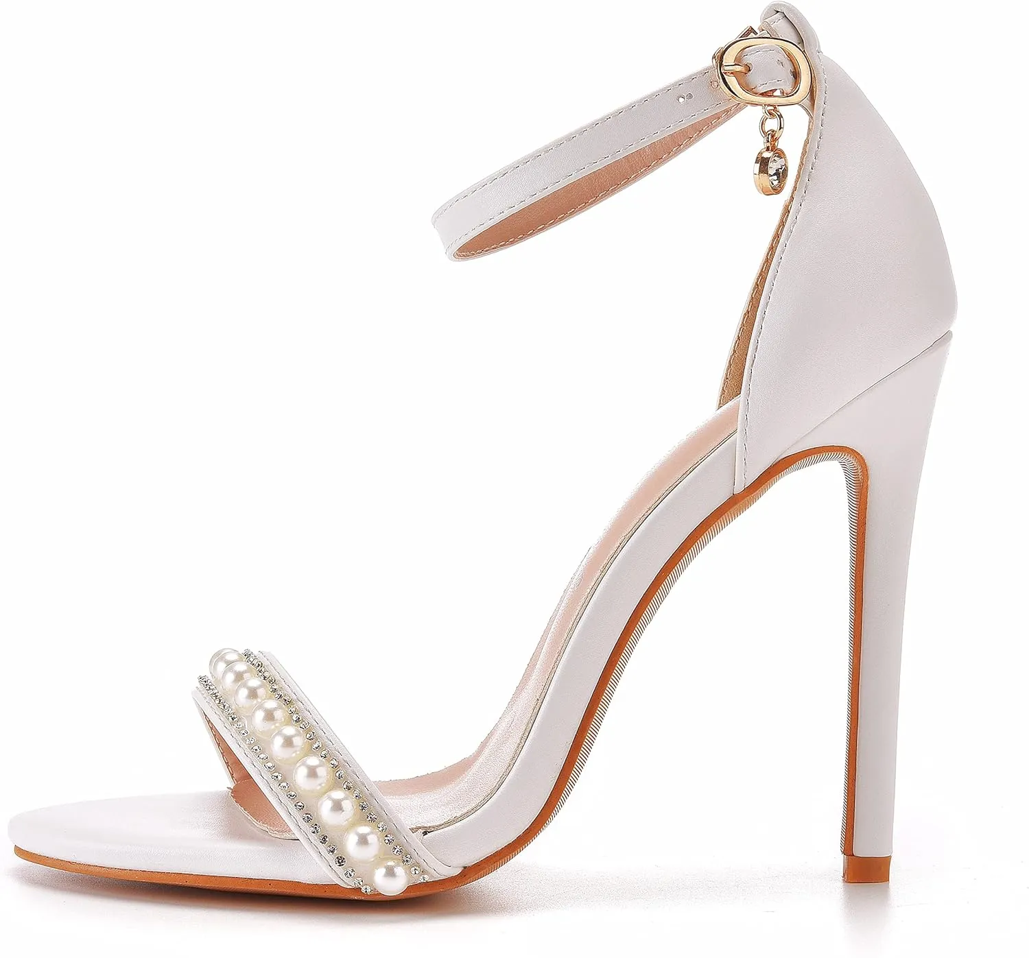 4.3'' Rhinestone Pearls Stiletto Heels Sandals Peep Toe Women's High Heel Sandals Pump Shoes For Bride Wedding Party Evening Dress Shoes