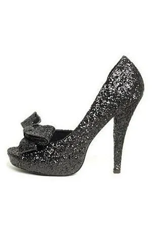 5 inch Black Diva Glitter Pump W/ Bow