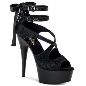 6" Black Criss-Cross Ankle Strap Sandal Shoes*
