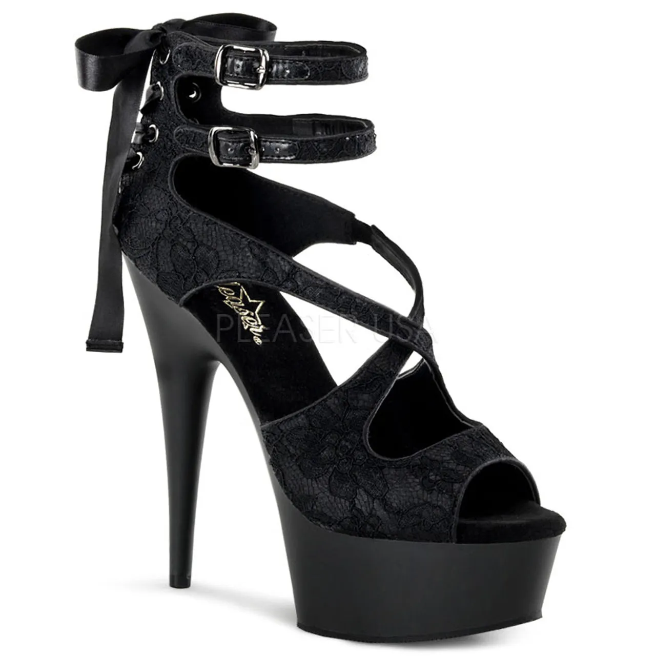 6" Black Criss-Cross Ankle Strap Sandal Shoes*