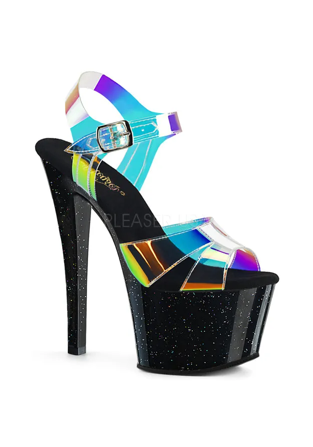 7" Heel, 2 3/4" PF Ankle Strap Sandal w/ Mini Gltr Bottom