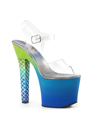 7" Heel,3 1/4"Ombre PF Ankle Strap Sandal w/ Mermaid Scale