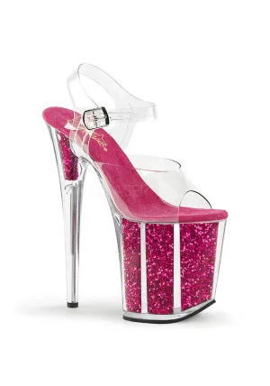 8" Heel, 4" PF Ankle Strap Sandal w/ Glitter Inserts