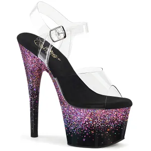 ADORE-708SS - Clear/Black-Purple Multi Glitter Heels