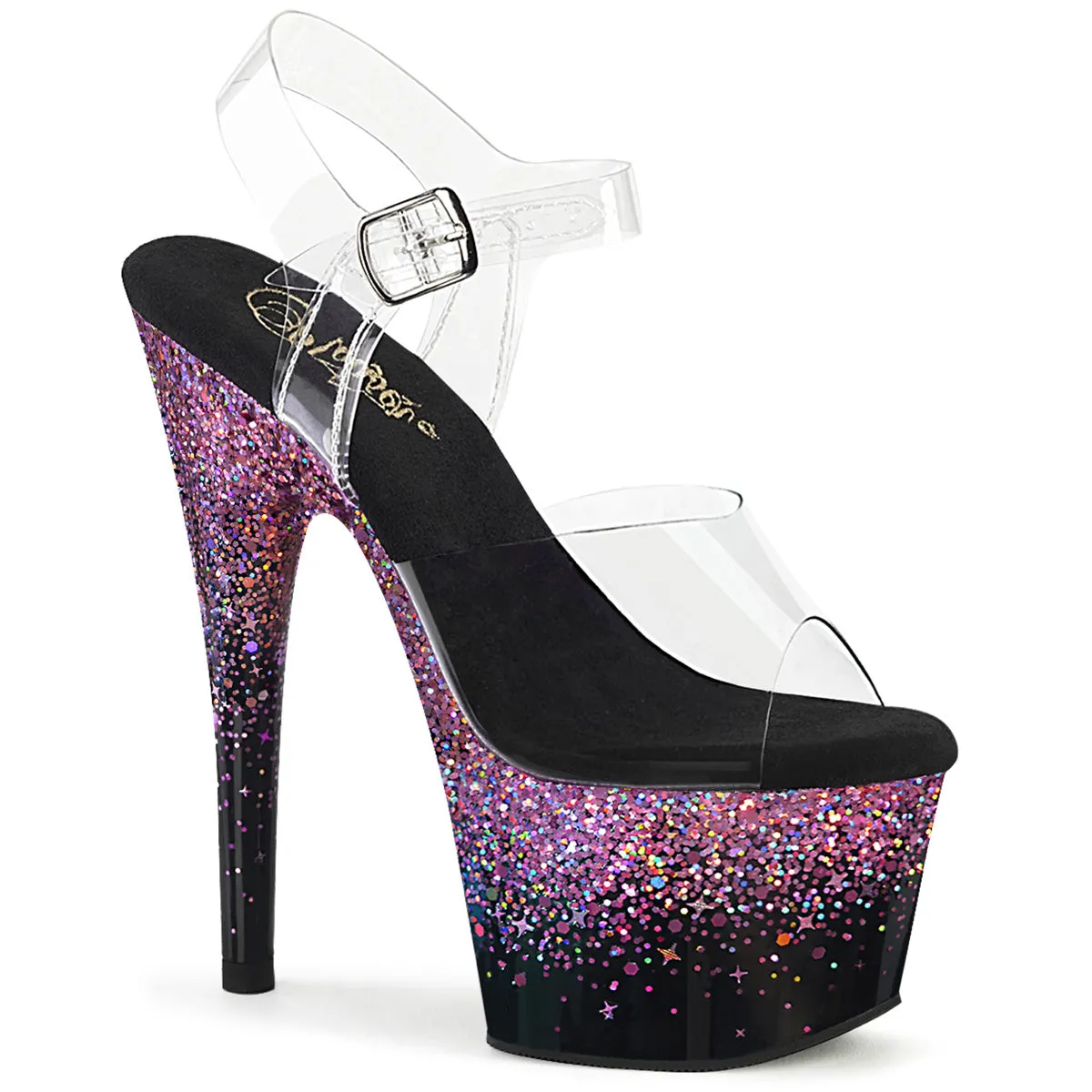 ADORE-708SS - Clear/Black-Purple Multi Glitter Heels