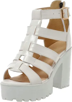 Agodor Women's Strappy Chunky Heeled Roman Gladiator Sandals High Heels Gothic Platform Open Toe Caged Shoes
