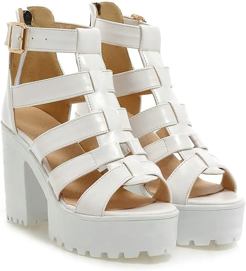 Agodor Women's Strappy Chunky Heeled Roman Gladiator Sandals High Heels Gothic Platform Open Toe Caged Shoes