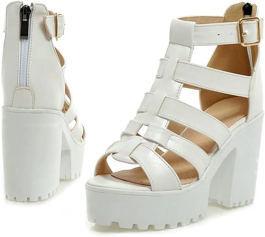 Agodor Women's Strappy Chunky Heeled Roman Gladiator Sandals High Heels Gothic Platform Open Toe Caged Shoes