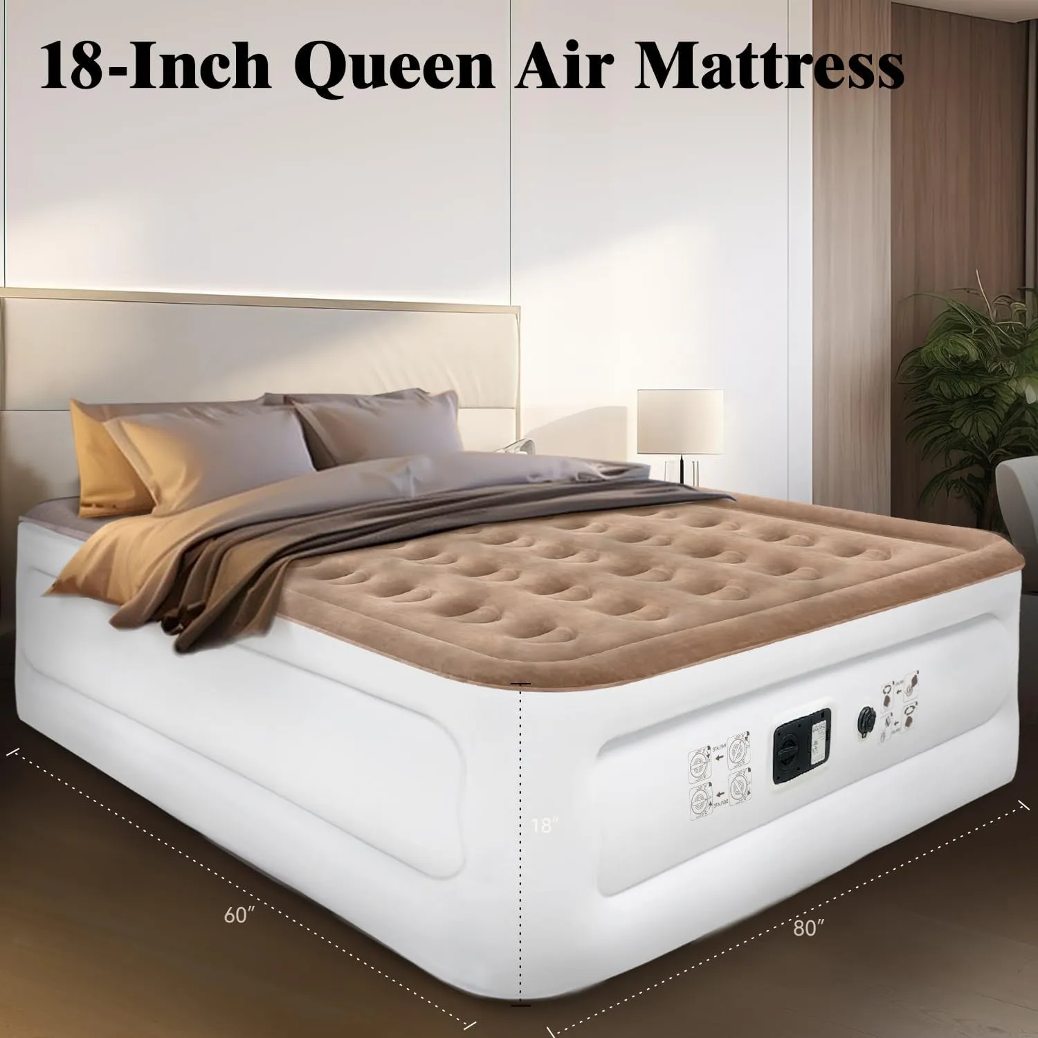 Air Mattress Queen with Built in Pump, 18 inch Luxury Double High Air Bed Fast Inflation/Deflation, Portable Inflatable Blow up Mattress with Carry Bag for Camping, Home&Guests, 650lb MAX