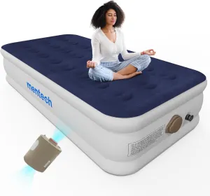 Air Mattress Twin with Built in Pump, 18'' X-Long Inflatable Mattress with Rechargeable & Detachable Pump, X-Long Twin Self Blow Up Mattres for Home, Guests & Camping, Foldable Airbed