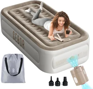 Air Mattress Twin with Built in Pump, 18" Ultimate Comfort Blow up Mattress Twin with Rechargeable Pump, Colchon Inflatable Mattress for Home & Guest, Air Bed 330lbs Max