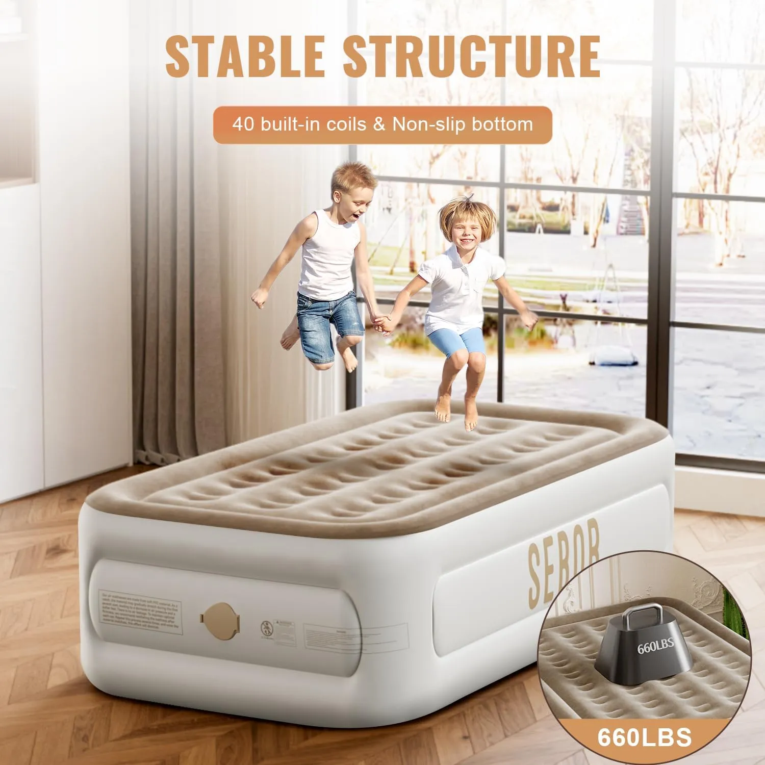 Air Mattress Twin with Built in Pump, 18" Ultimate Comfort Blow up Mattress Twin with Rechargeable Pump, Colchon Inflatable Mattress for Home & Guest, Air Bed 330lbs Max