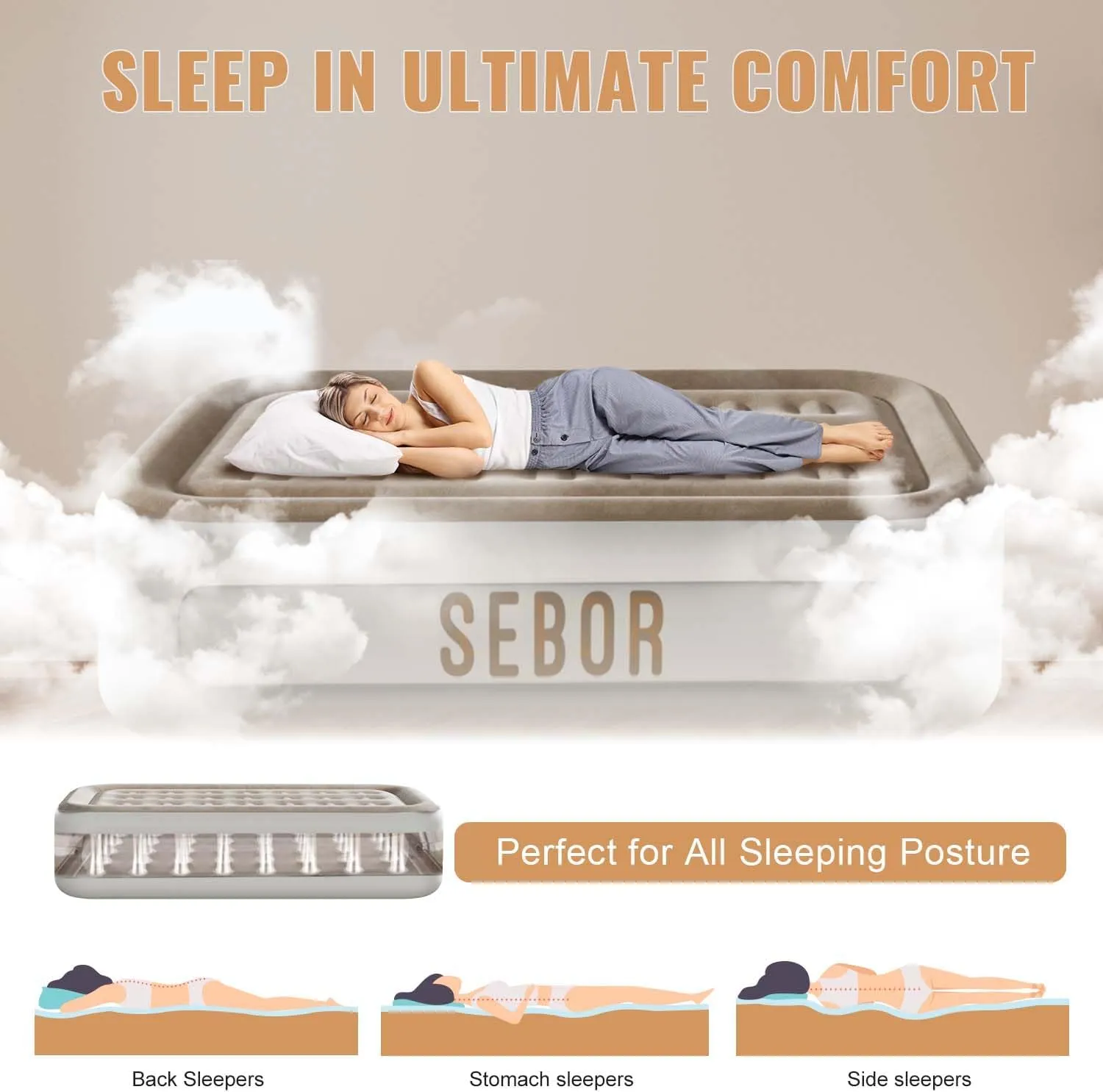 Air Mattress Twin with Built in Pump, 18" Ultimate Comfort Blow up Mattress Twin with Rechargeable Pump, Colchon Inflatable Mattress for Home & Guest, Air Bed 330lbs Max