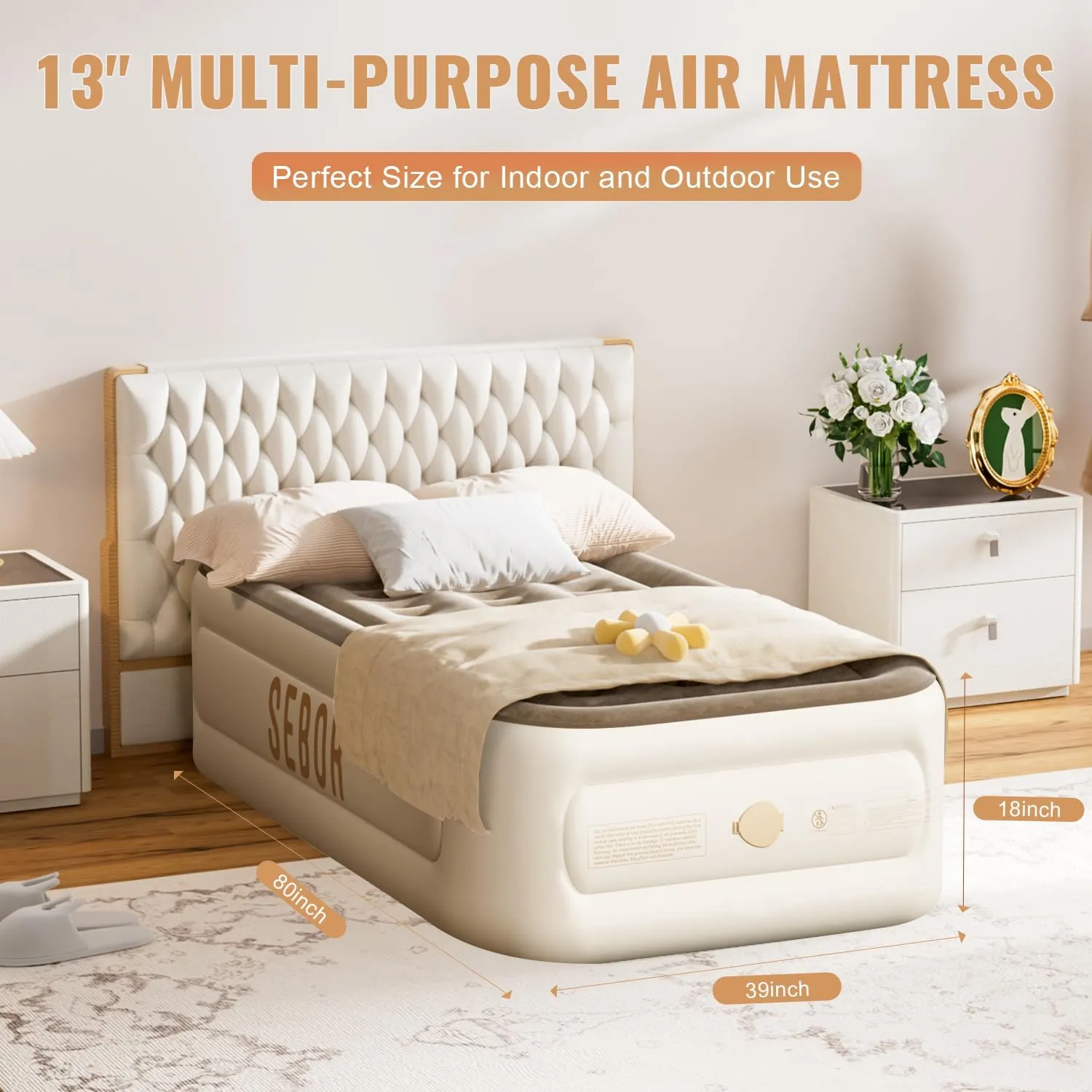 Air Mattress Twin with Built in Pump, 18" Ultimate Comfort Blow up Mattress Twin with Rechargeable Pump, Colchon Inflatable Mattress for Home & Guest, Air Bed 330lbs Max