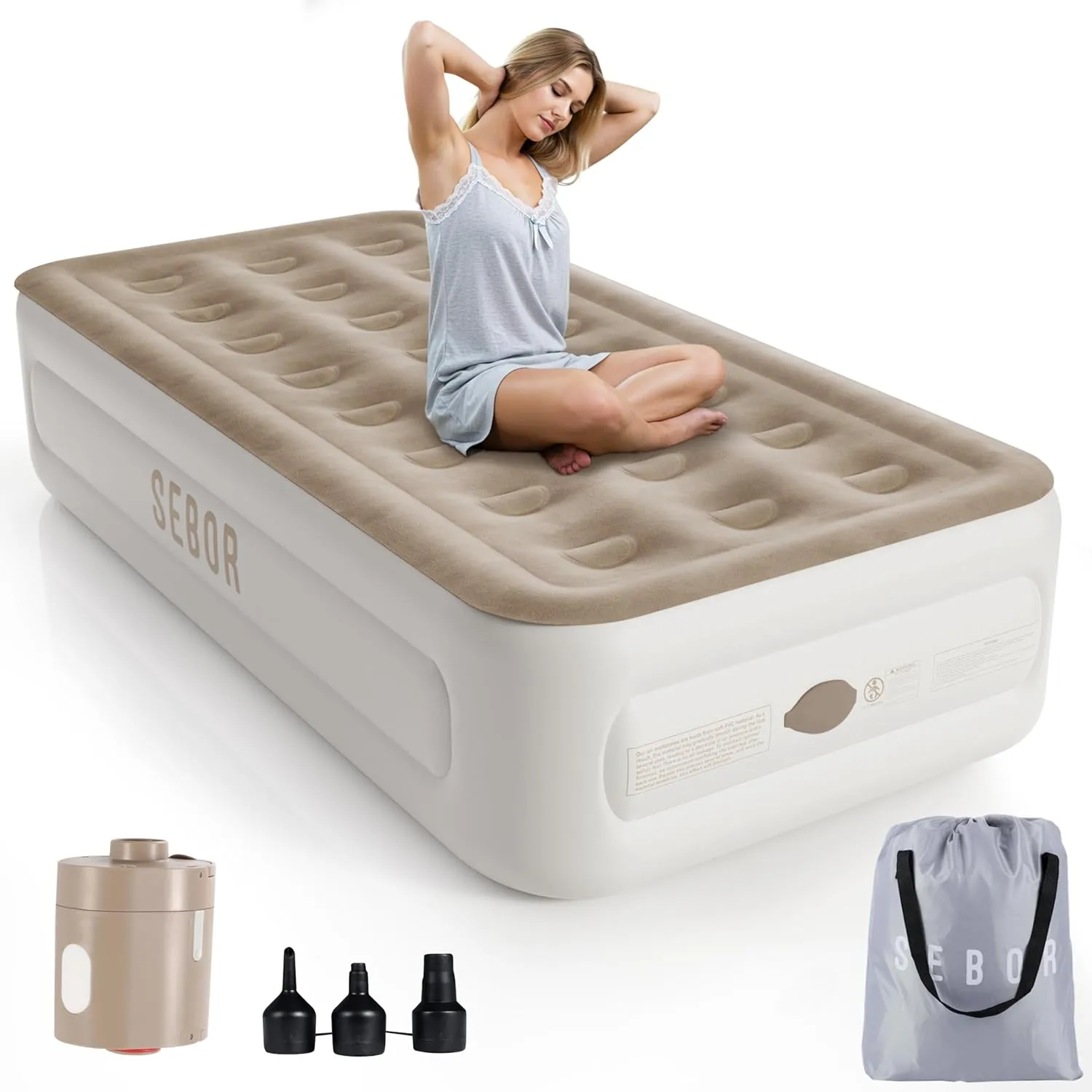 Air Mattress Twin with Built in Pump, 18" Ultimate Comfort Blow up Mattress Twin with Rechargeable Pump, Colchon Inflatable Mattress for Home, Guest, Camping & Office, Air Bed 660lbs Max