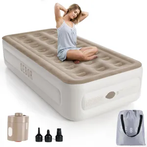 Air Mattress Twin with Built in Pump, 18" Ultimate Comfort Blow up Mattress Twin with Rechargeable Pump, Colchon Inflatable Mattress for Home, Guest, Camping & Office, Air Bed 660lbs Max