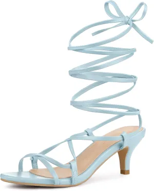 Allegra K Women's Strappy Lace Up Kitten Heels Sandals