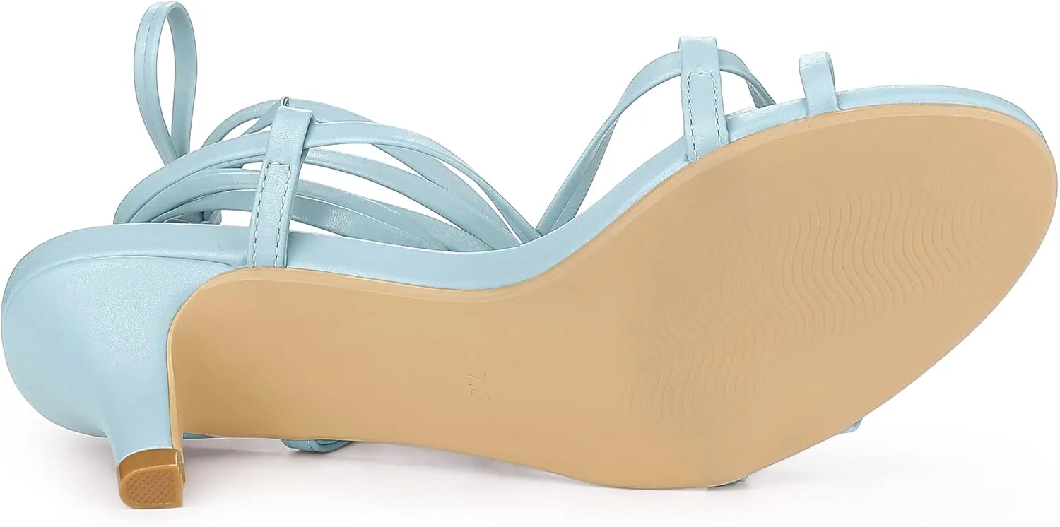 Allegra K Women's Strappy Lace Up Kitten Heels Sandals