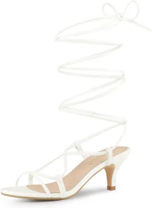 Allegra K Women's Strappy Lace Up Kitten Heels Sandals