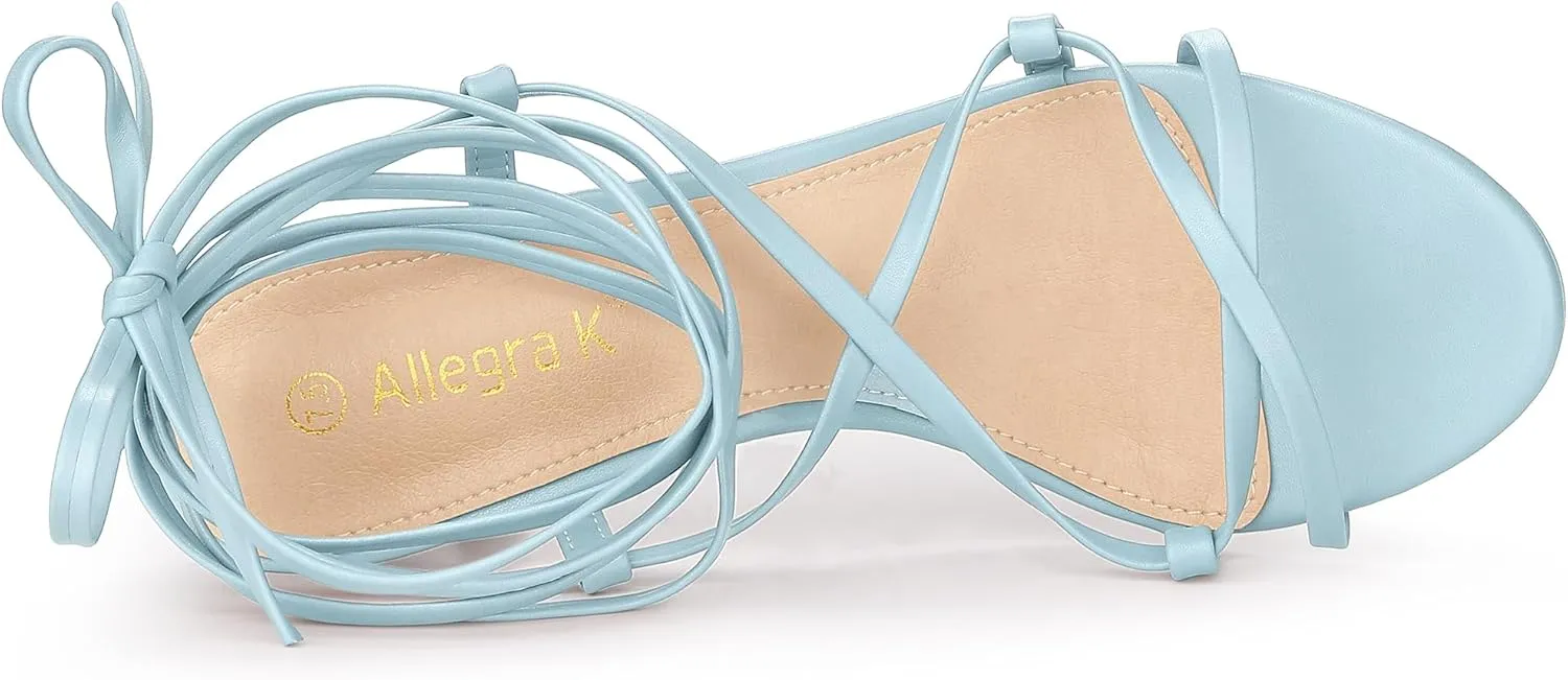 Allegra K Women's Strappy Lace Up Kitten Heels Sandals