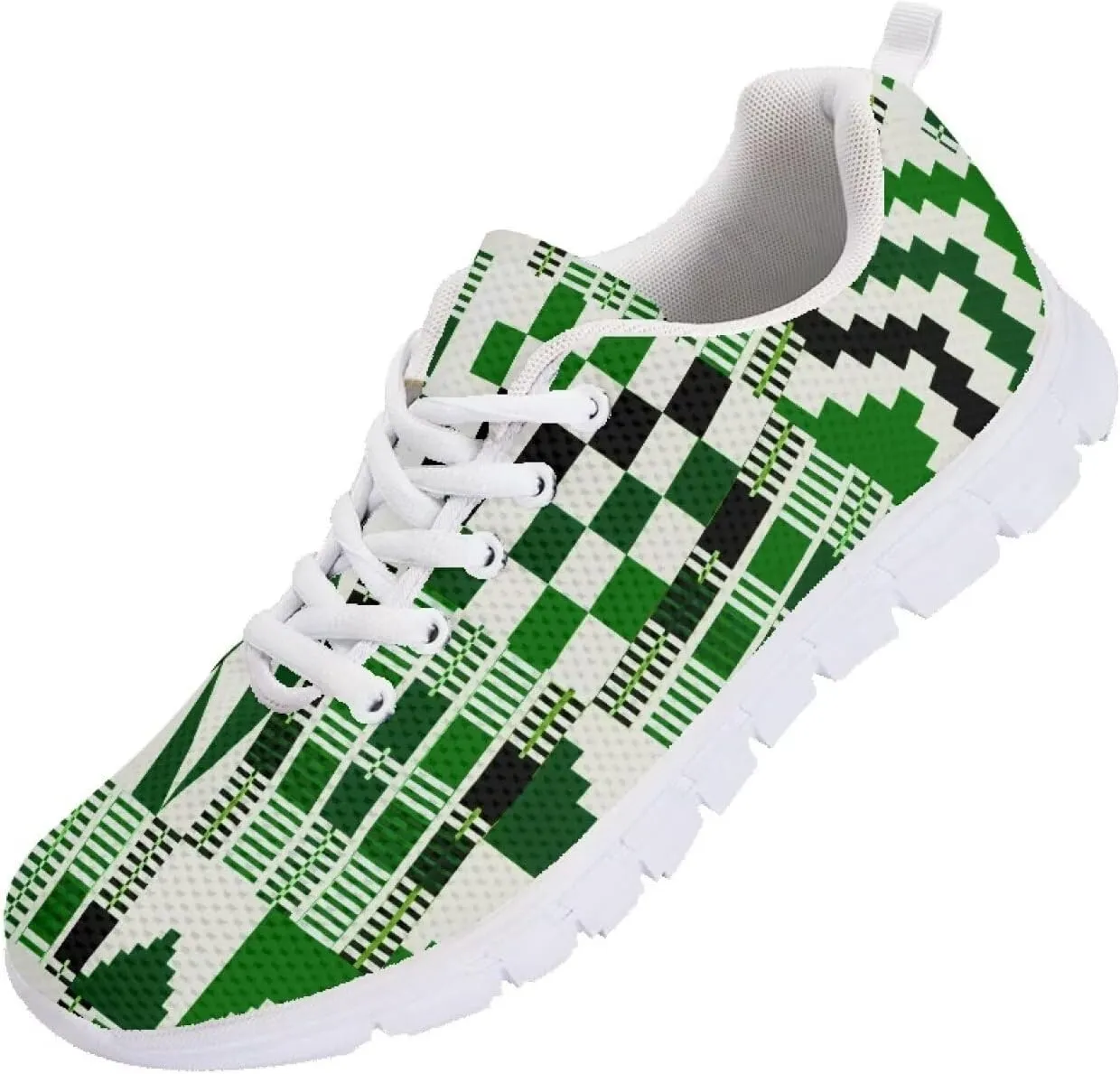 AmzPrint American Aztect Kente Ethnic Graphic Tribal Print White Sole African Shoes for Women Men Fashion Casual Sneaker