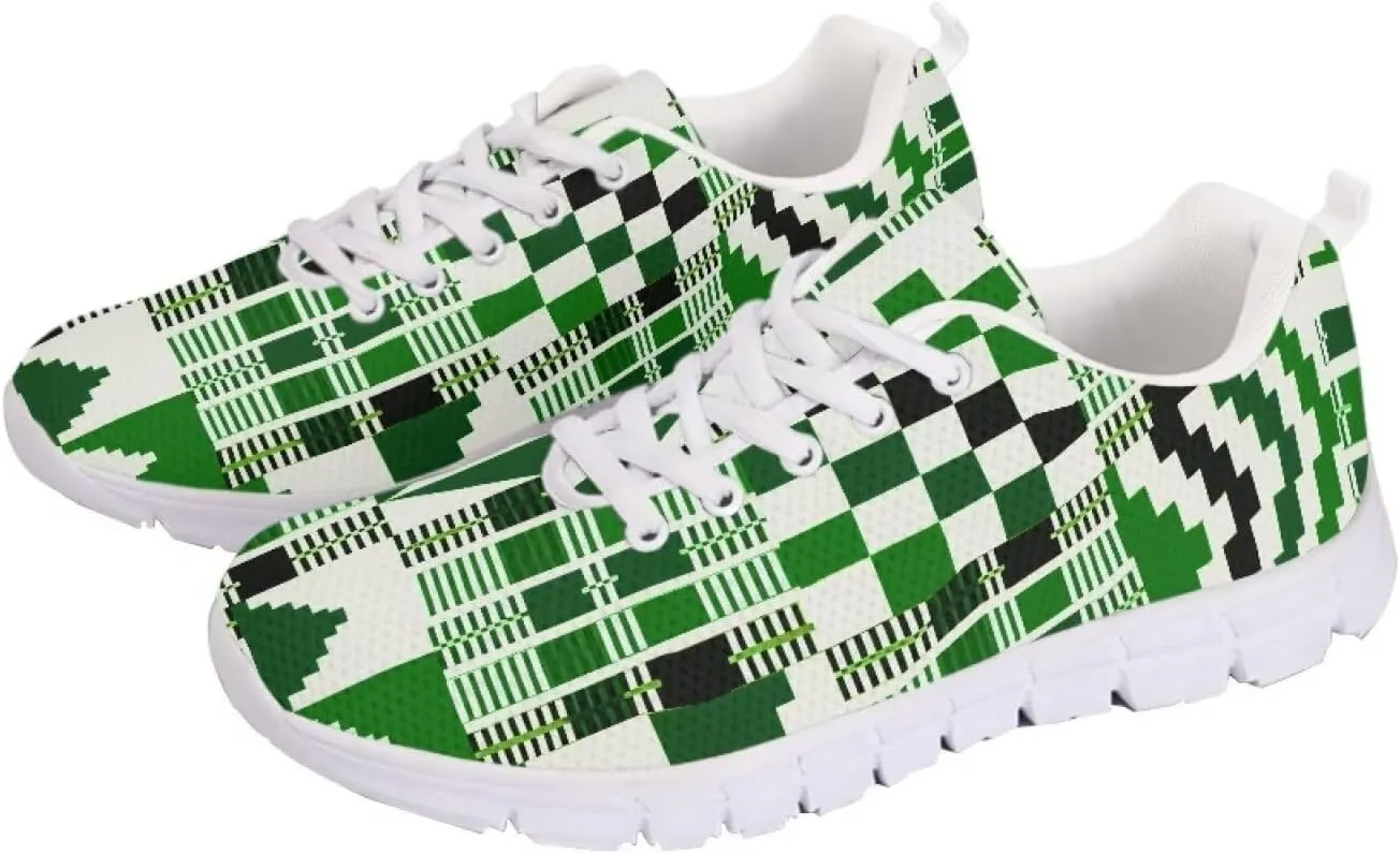 AmzPrint American Aztect Kente Ethnic Graphic Tribal Print White Sole African Shoes for Women Men Fashion Casual Sneaker
