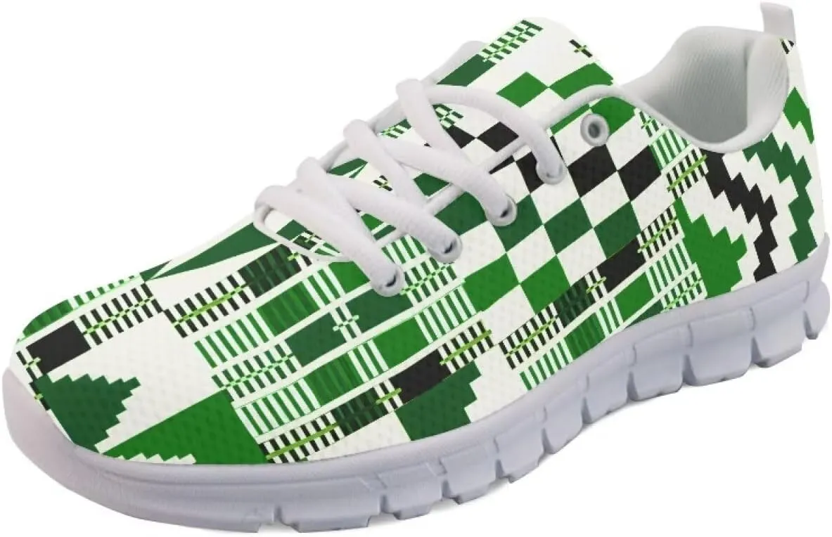 AmzPrint American Aztect Kente Ethnic Graphic Tribal Print White Sole African Shoes for Women Men Fashion Casual Sneaker