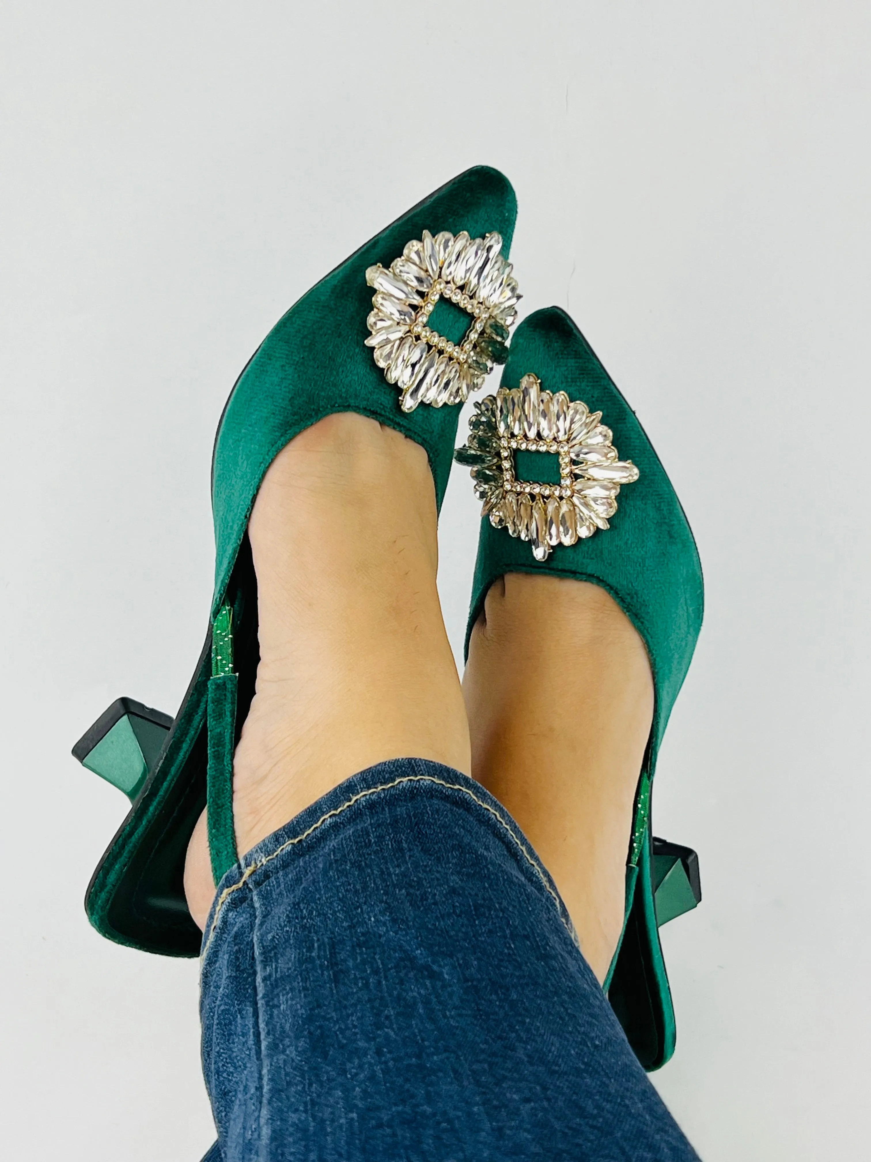 Anastasia Green Velvet Slingback-11083