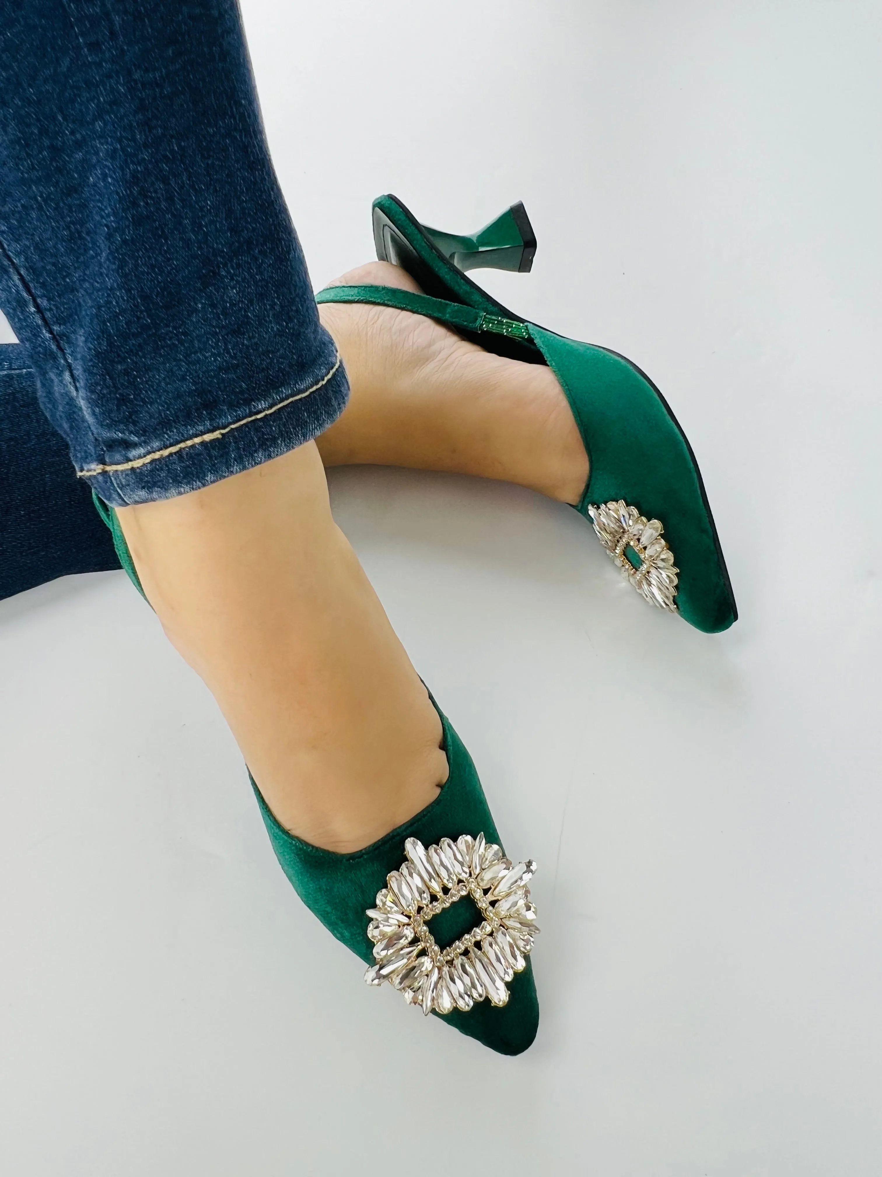 Anastasia Green Velvet Slingback-11083