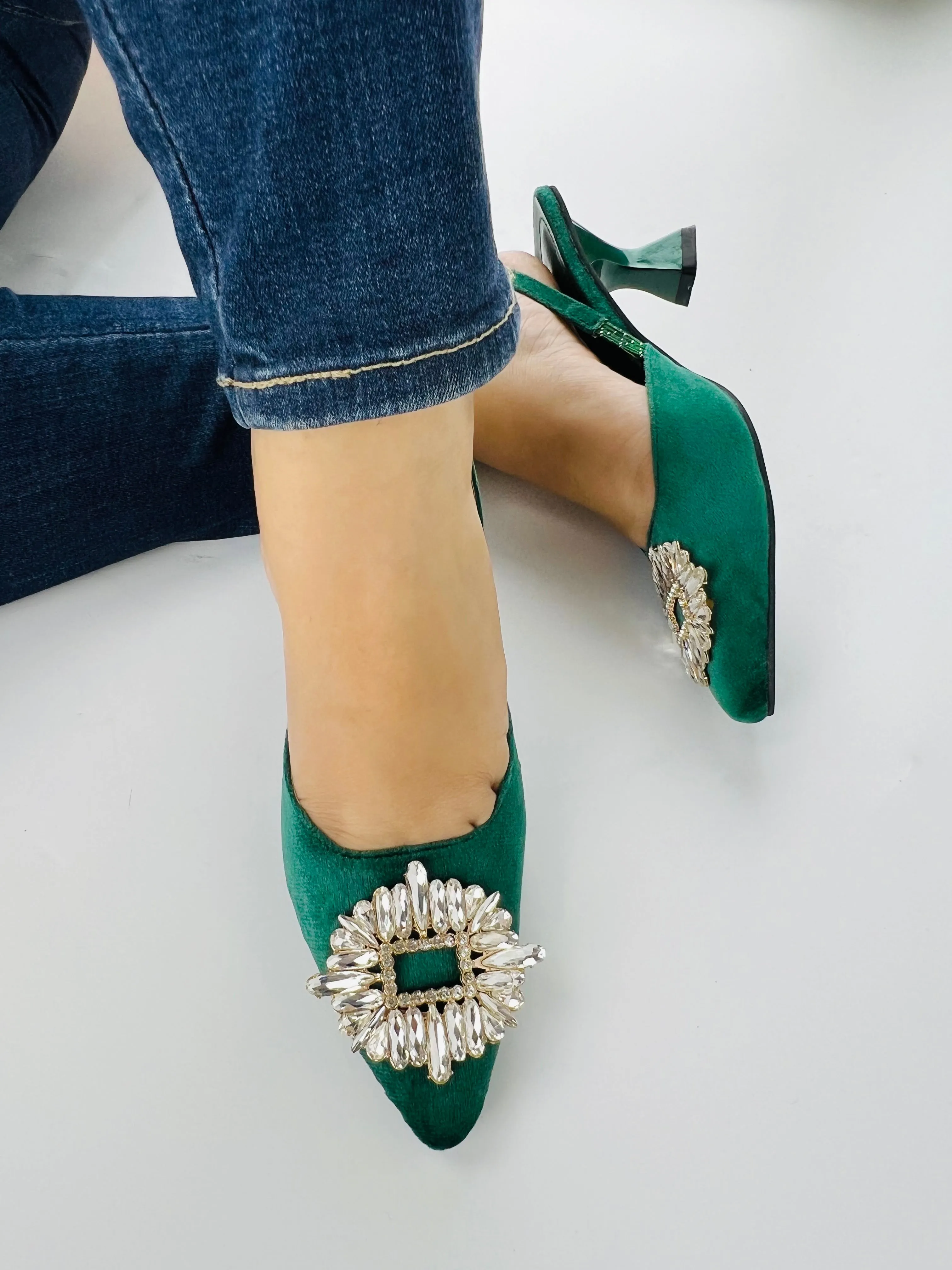 Anastasia Green Velvet Slingback-11083