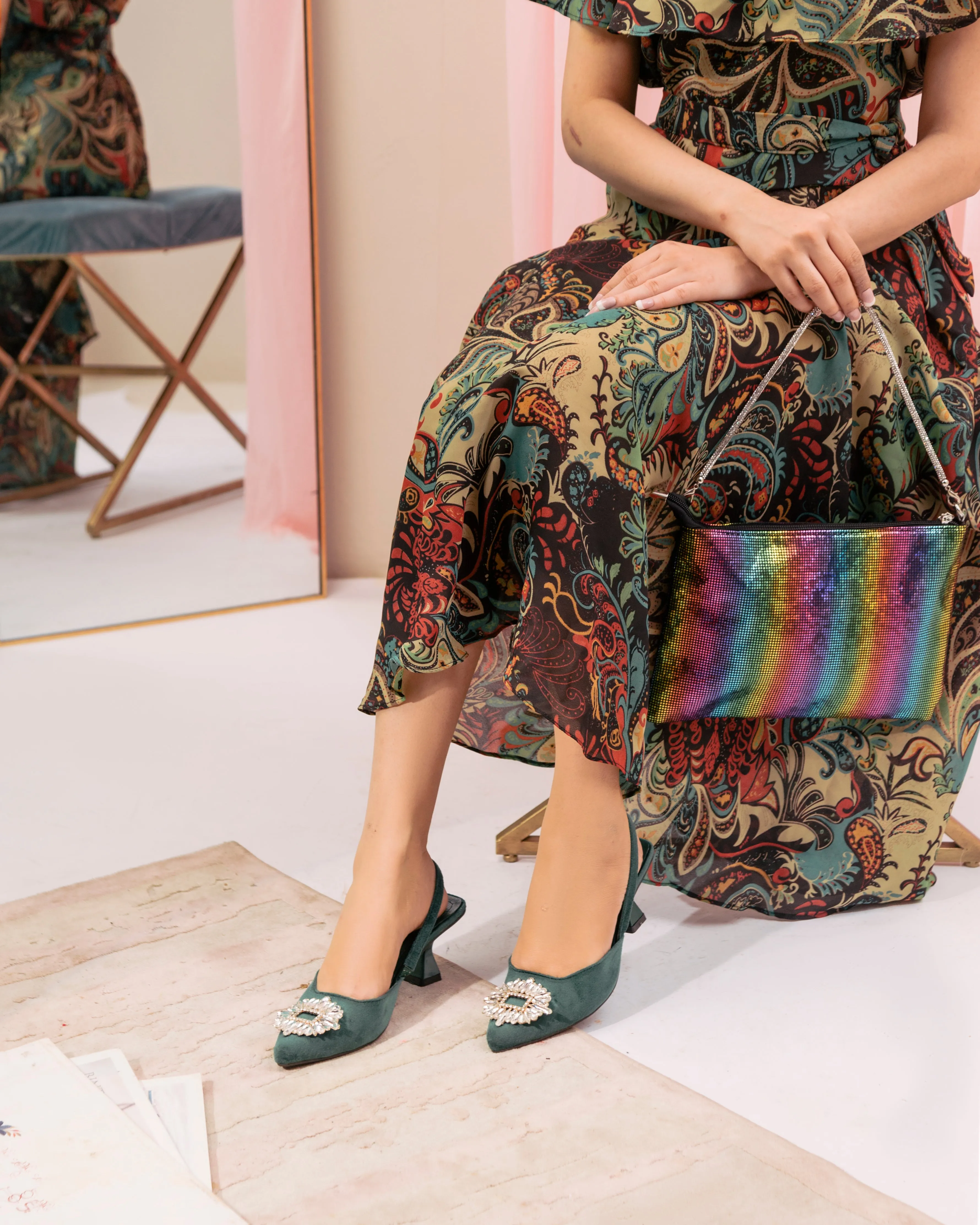 Anastasia Green Velvet Slingback-11083