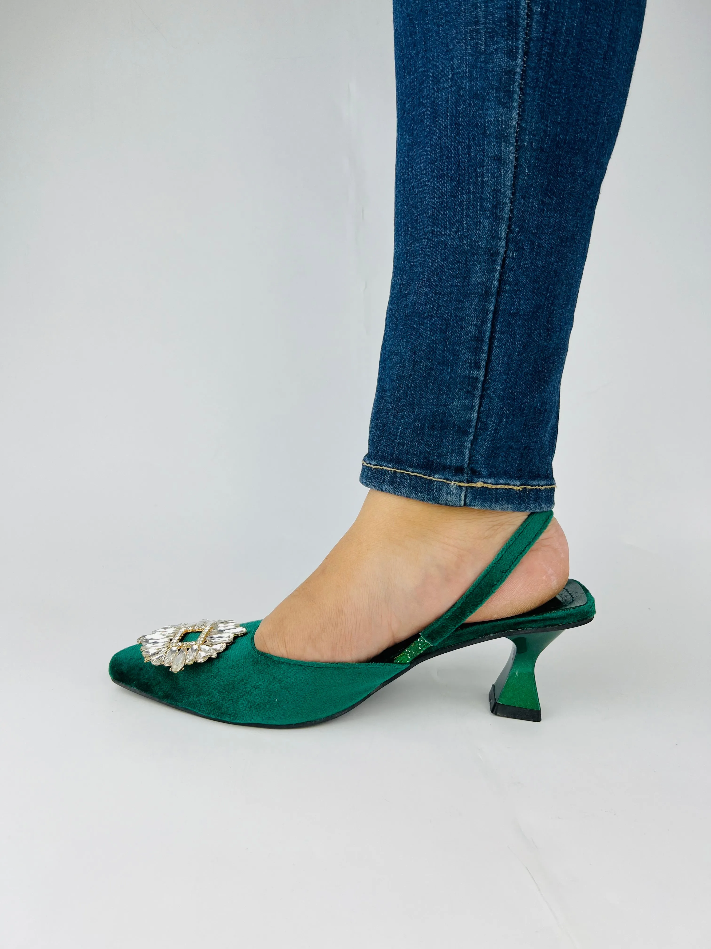 Anastasia Green Velvet Slingback-11083