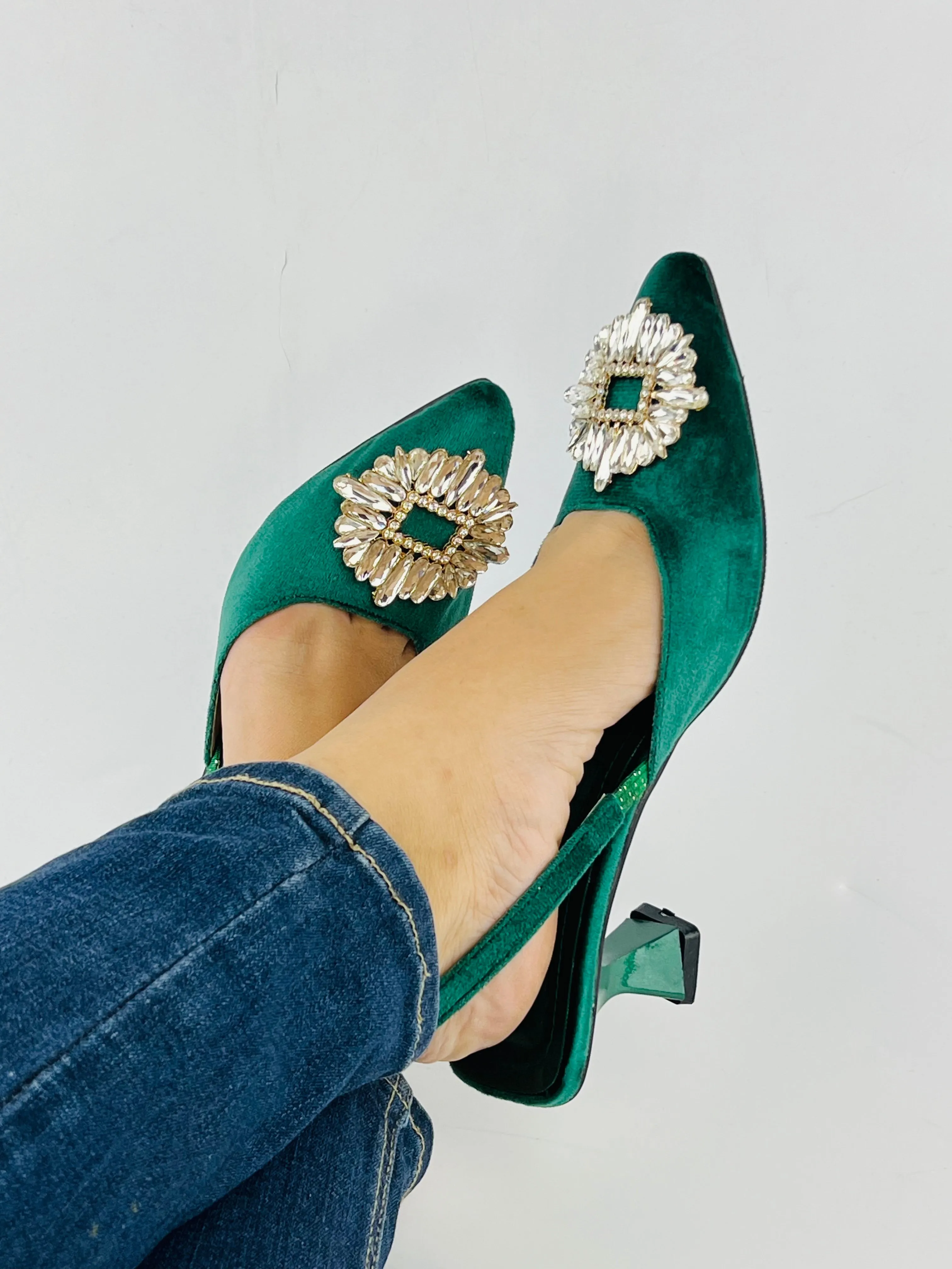Anastasia Green Velvet Slingback-11083