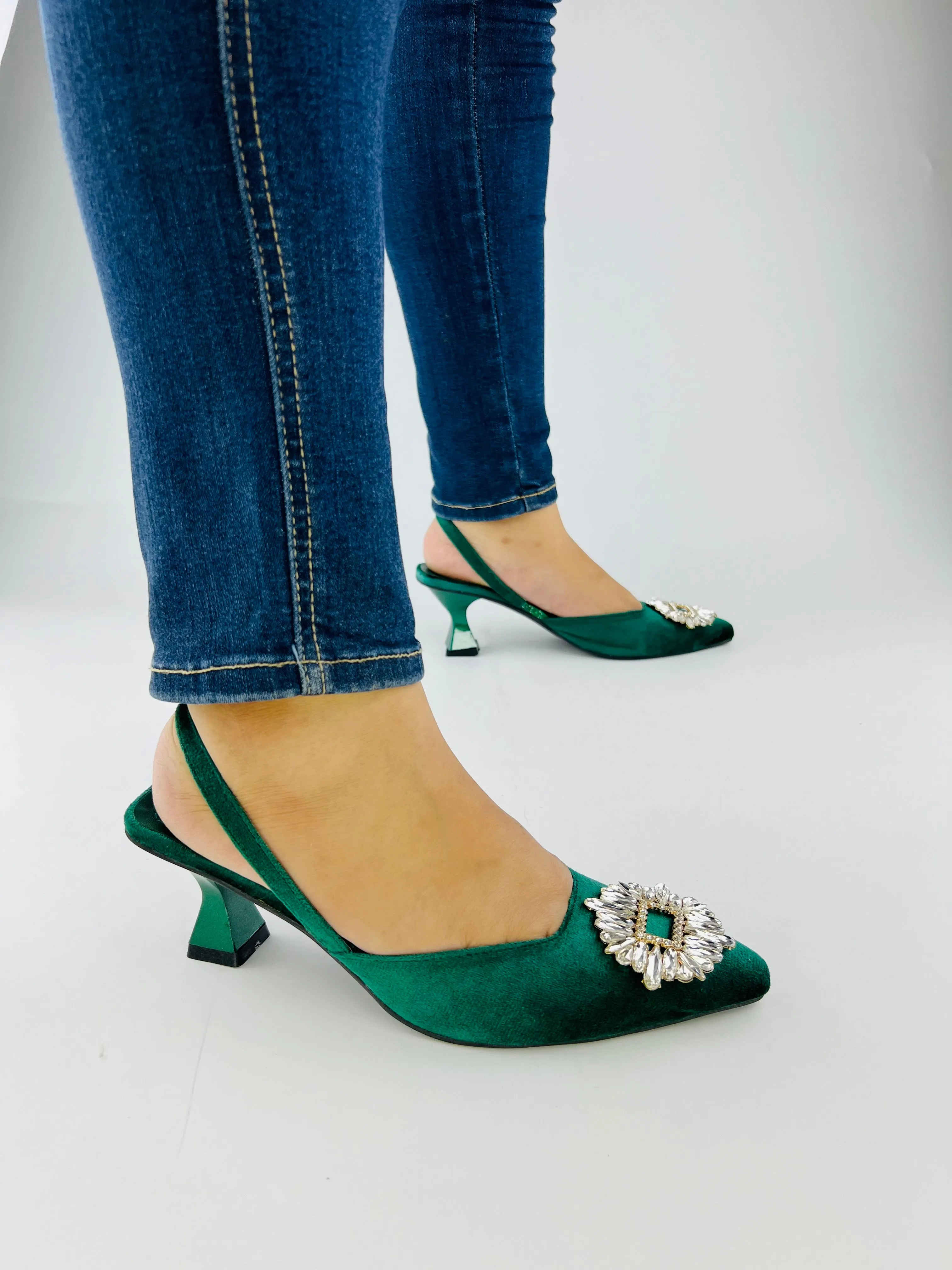 Anastasia Green Velvet Slingback-11083