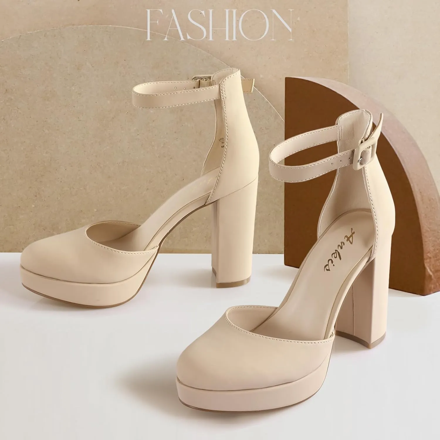 Ankis Black Platform Closed Toe Heels for Women, Womens Heels Closed Round Toe Chunky Block Pumps Shoes, 4 Inch