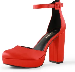 Ankis Black Platform Closed Toe Heels for Women, Womens Heels Closed Round Toe Chunky Block Pumps Shoes, 4 Inch