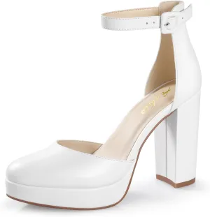 Ankis Black Platform Closed Toe Heels for Women, Womens Heels Closed Round Toe Chunky Block Pumps Shoes, 4 Inch