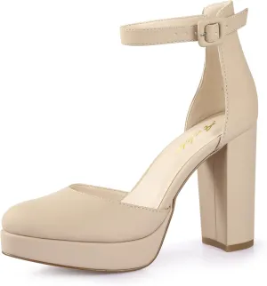 Ankis Black Platform Closed Toe Heels for Women, Womens Heels Closed Round Toe Chunky Block Pumps Shoes, 4 Inch