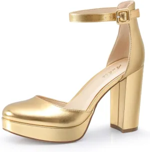 Ankis Black Platform Closed Toe Heels for Women, Womens Heels Closed Round Toe Chunky Block Pumps Shoes, 4 Inch