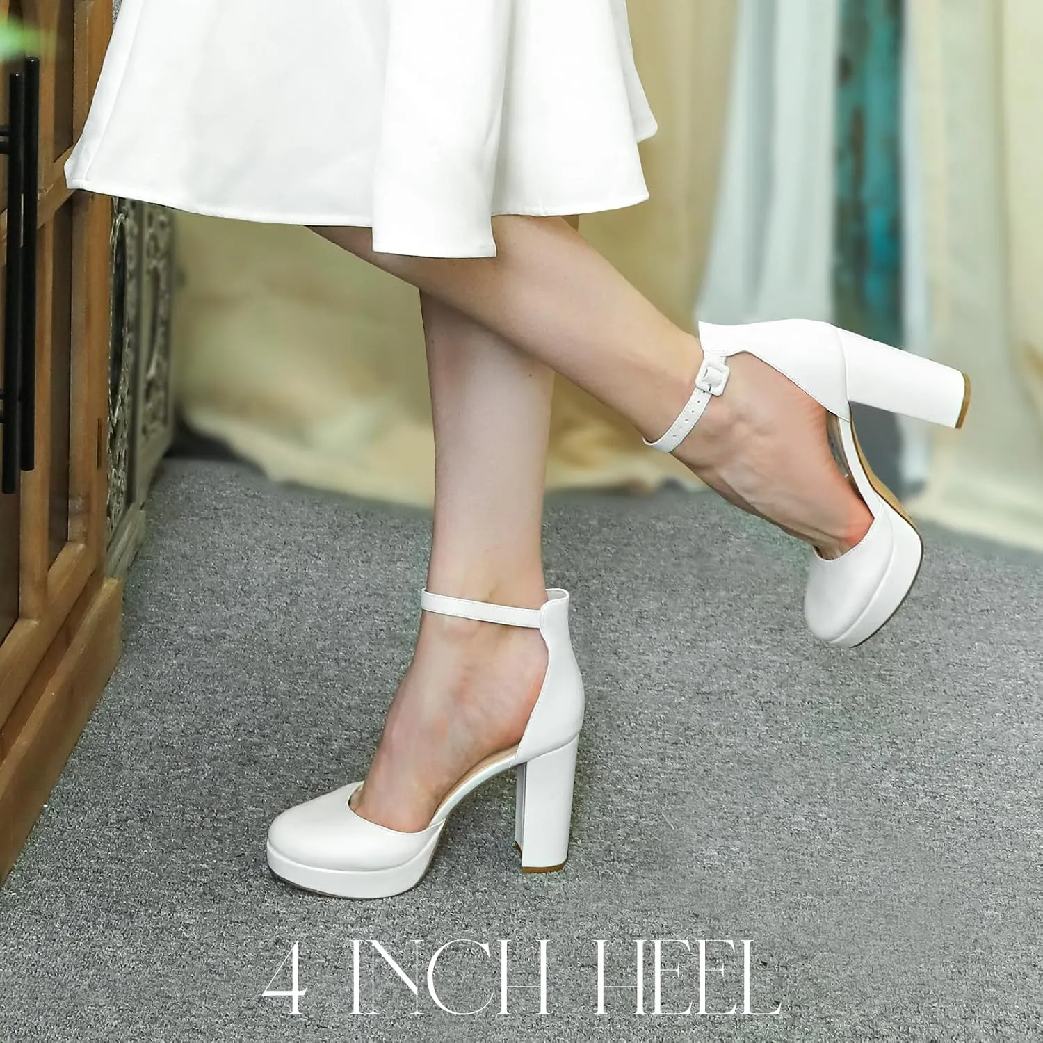 Ankis Black Platform Closed Toe Heels for Women, Womens Heels Closed Round Toe Chunky Block Pumps Shoes, 4 Inch