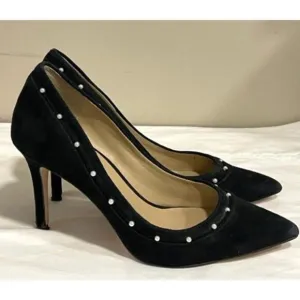 Ann Taylor-Loretta Black Velvet Pump White Pearl Beading 3.5&quot; Heel Size 6