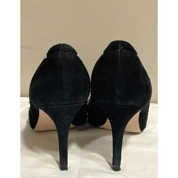 Ann Taylor-Loretta Black Velvet Pump White Pearl Beading 3.5&quot; Heel Size 6