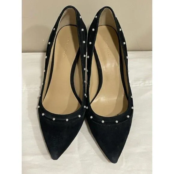 Ann Taylor-Loretta Black Velvet Pump White Pearl Beading 3.5&quot; Heel Size 6
